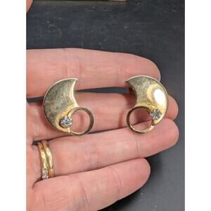 Vintage Abstract Gold Tone CZ Moon & Stars Earrings Screw Back